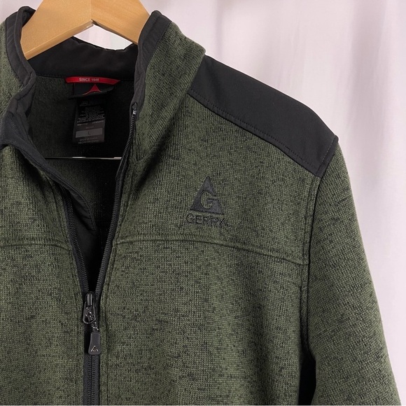 GERRY Mens Large Heavy Knit Fleece Zip Jacket Olive Green Outdoor Hiking Camping - Picture 7 of 7